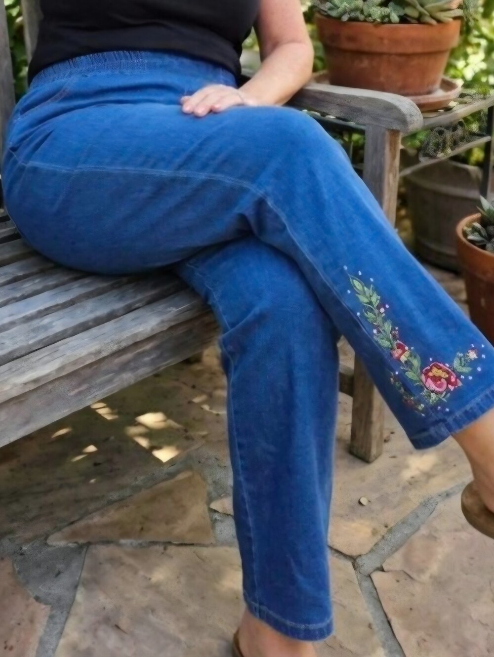 Vintage Suzanne Somers Collection Embroidered Jeans 3X Elastic Waist